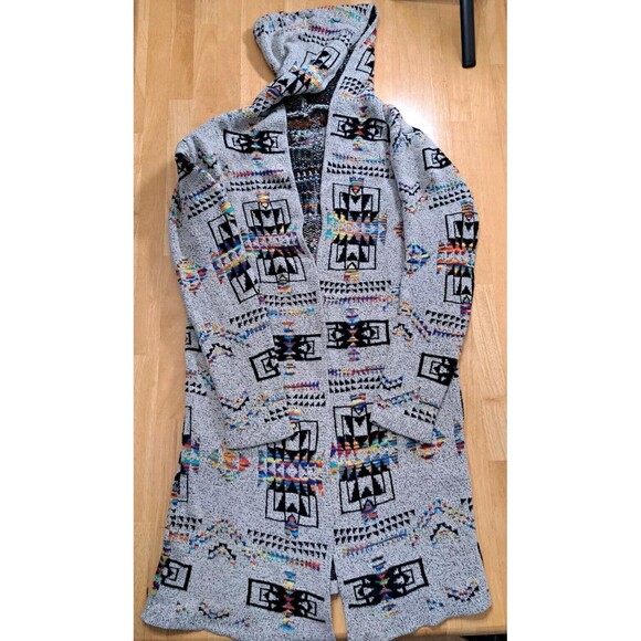 Northern Angel Aztec Southwestern Boho Open Front Long Cardigan Sweater Hoodie L - Picture 4 of 15